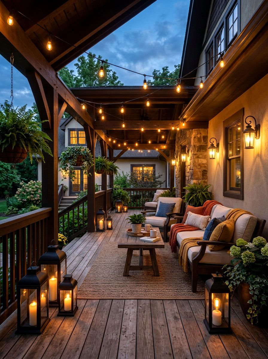 Cozy lighting for porch - 30 lake house porch ideas