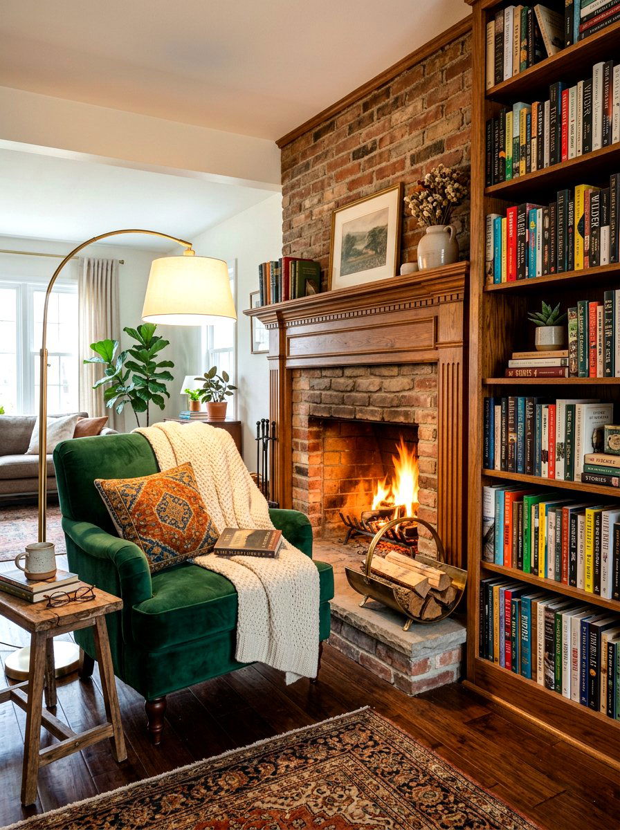 Cozy living room fireplace reading nook - 30 off center fireplace ideas