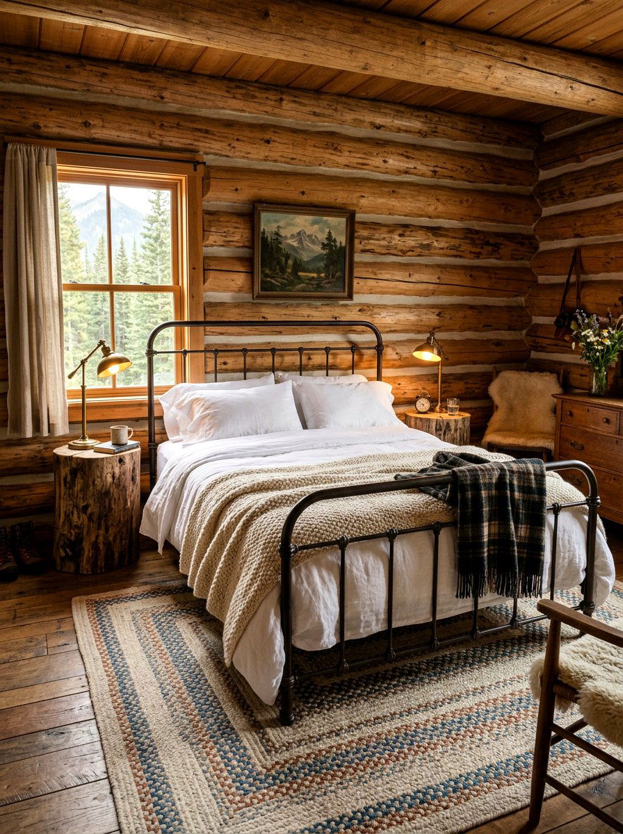Cozy log cabin bedroom - 30 lake cabin decor ideas