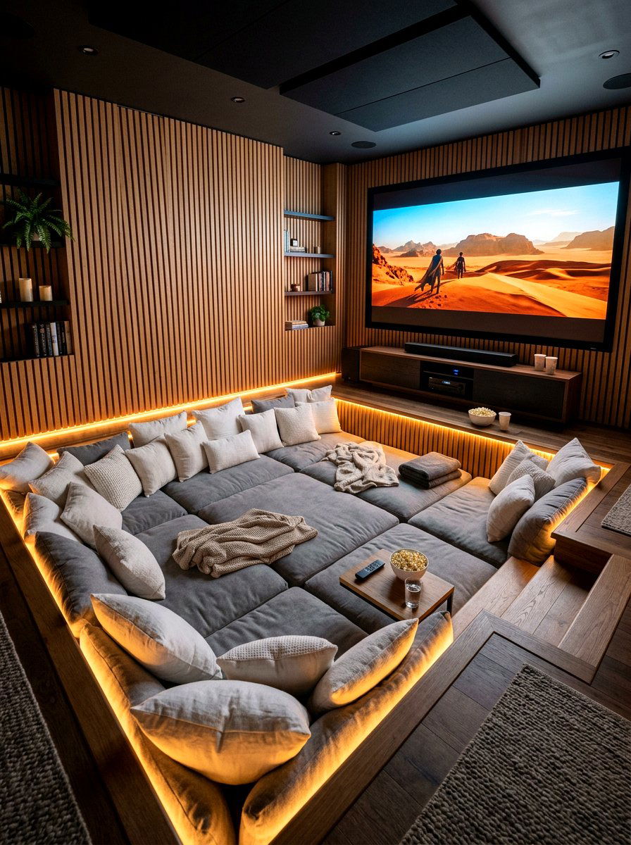 Cozy movie pit seating - 30 movie room ideas