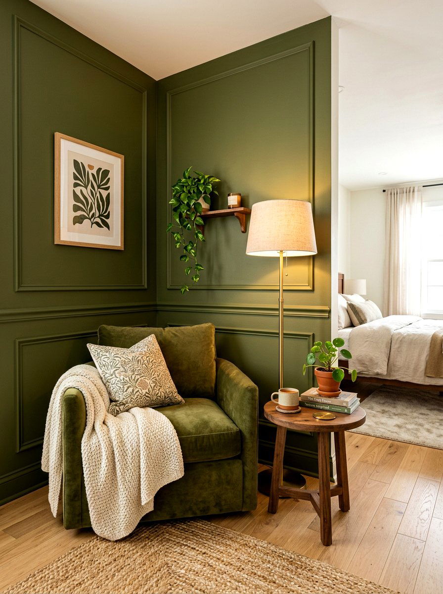 Cozy olive green bedroom nook - 30 olive drab bedroom ideas