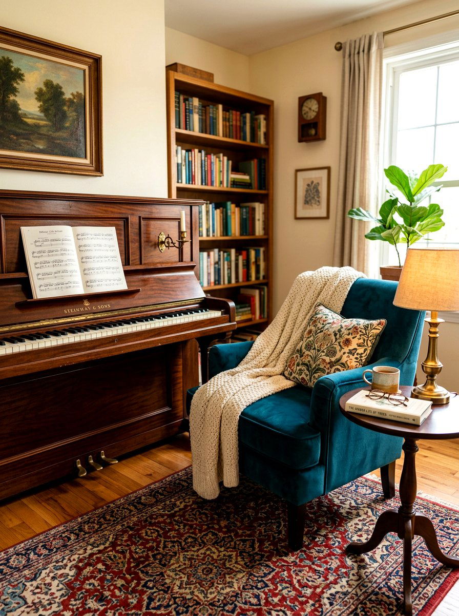 Cozy piano reading nook - 30 piano living room ideas