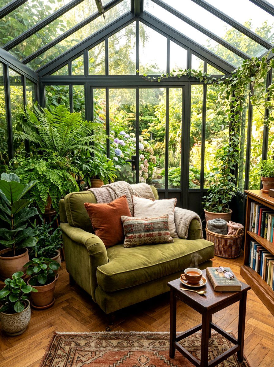 Cozy reading conservatory - 30 attached greenhouse porch ideas