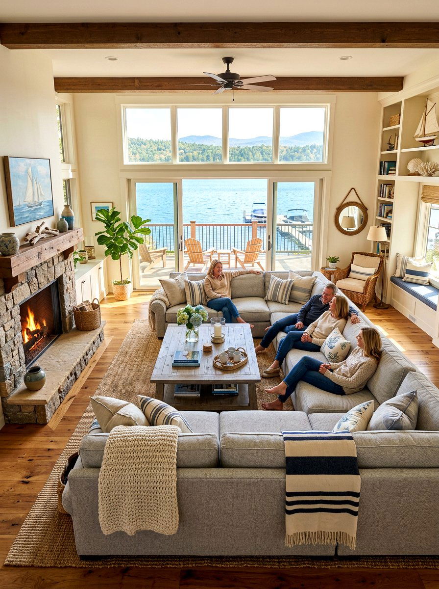 Cozy sectional lake house - 30 lake house living room ideas