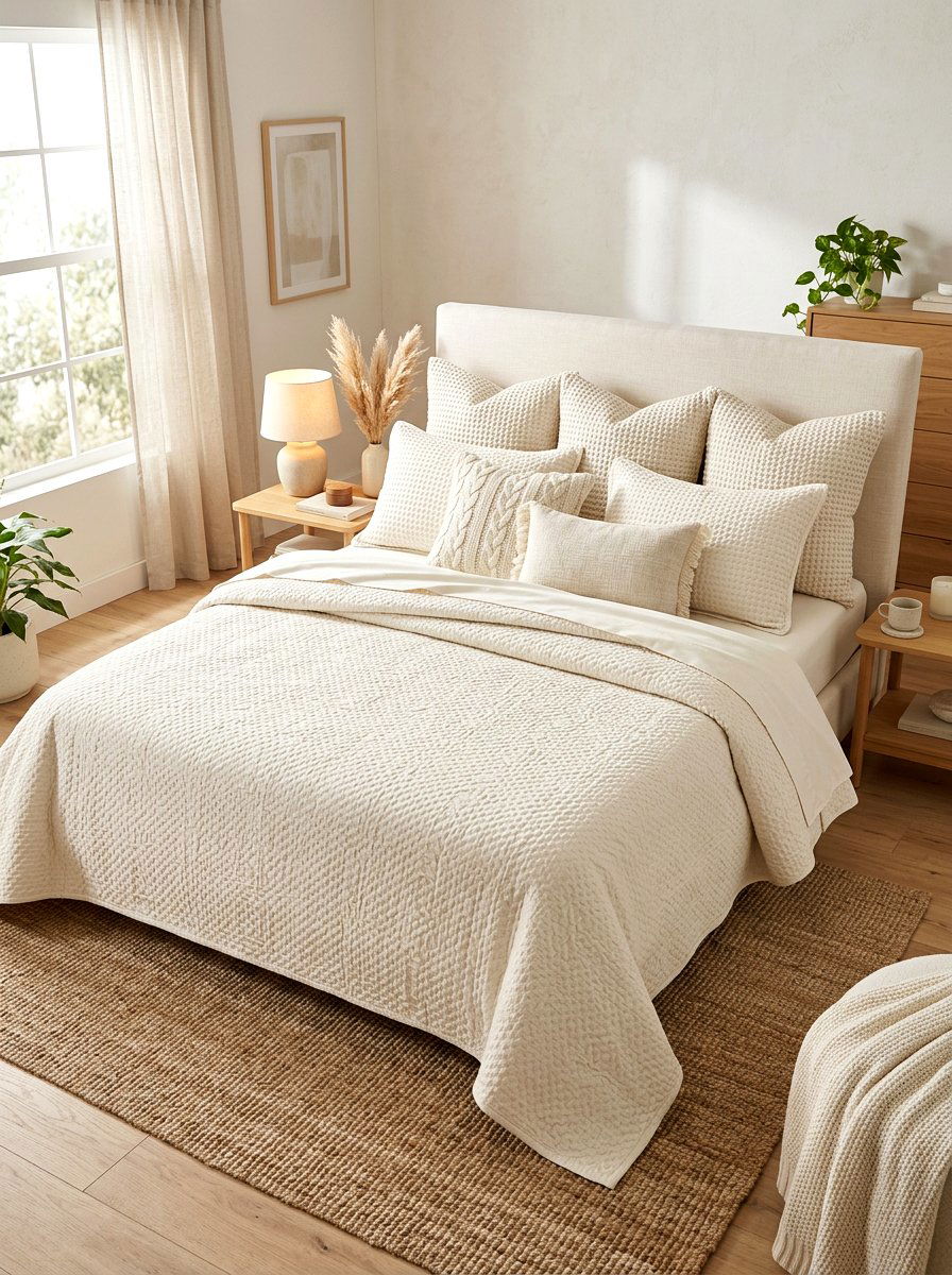 Cozy textured cream bedding - 30 tailored bedding ideas