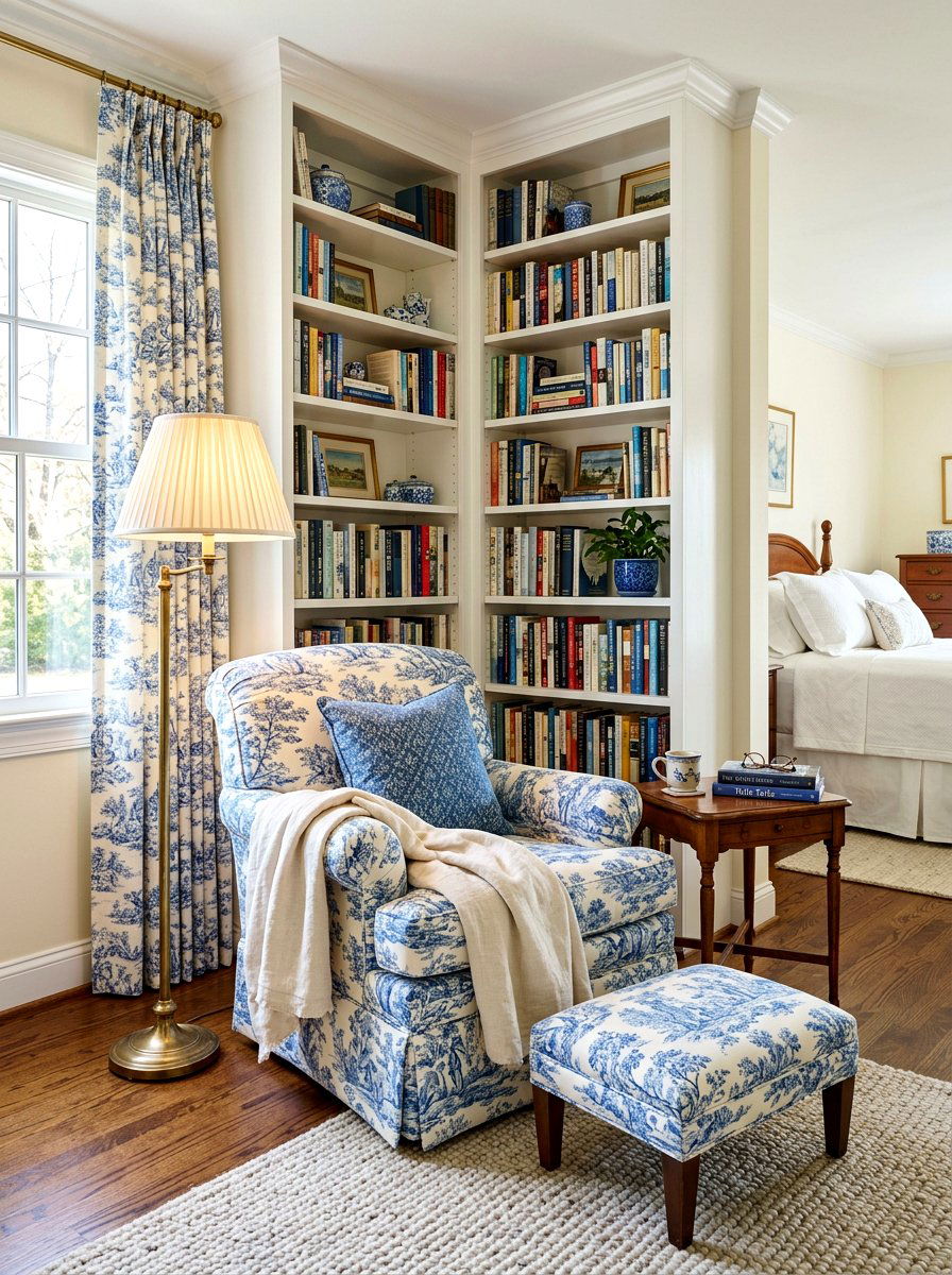 Cozy toile reading nook - 30 toile bedroom ideas