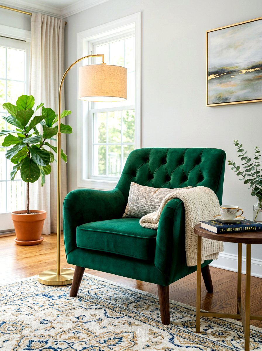 Cozy velvet armchair nook - 30 book lover teen room ideas