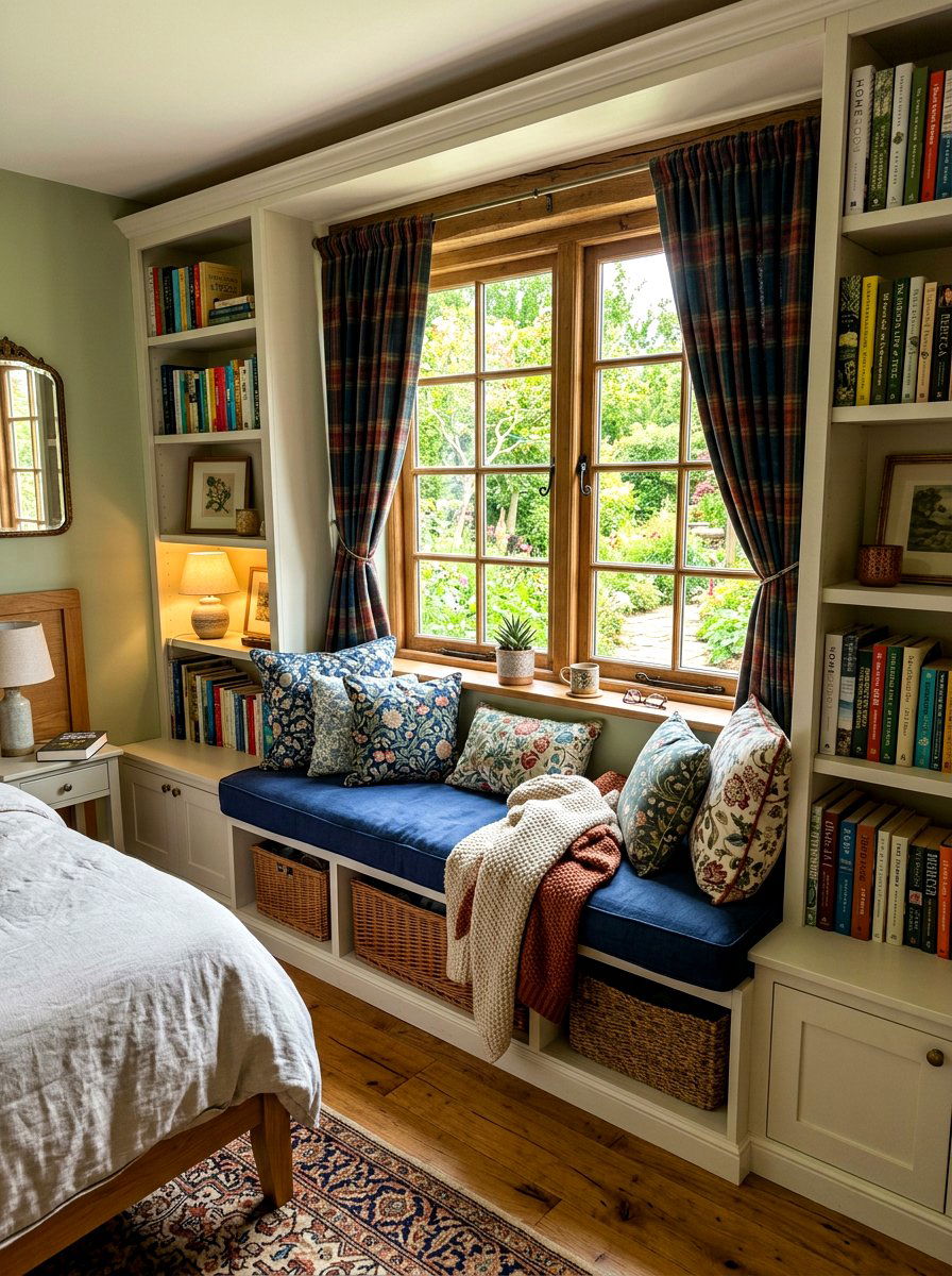 Cozy window seat - 30 English country bedroom ideas