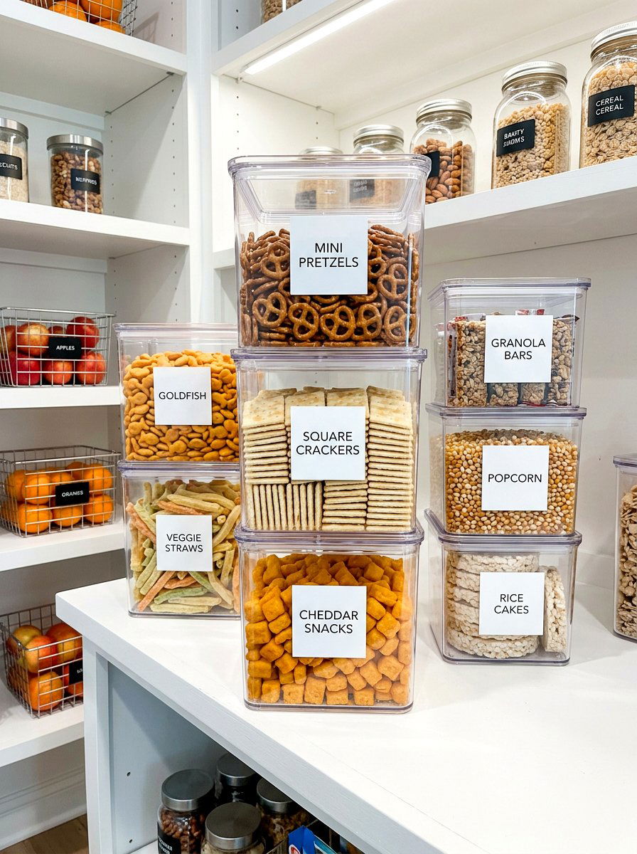 Cracker and pretzel bins - 30 pantry decanting ideas
