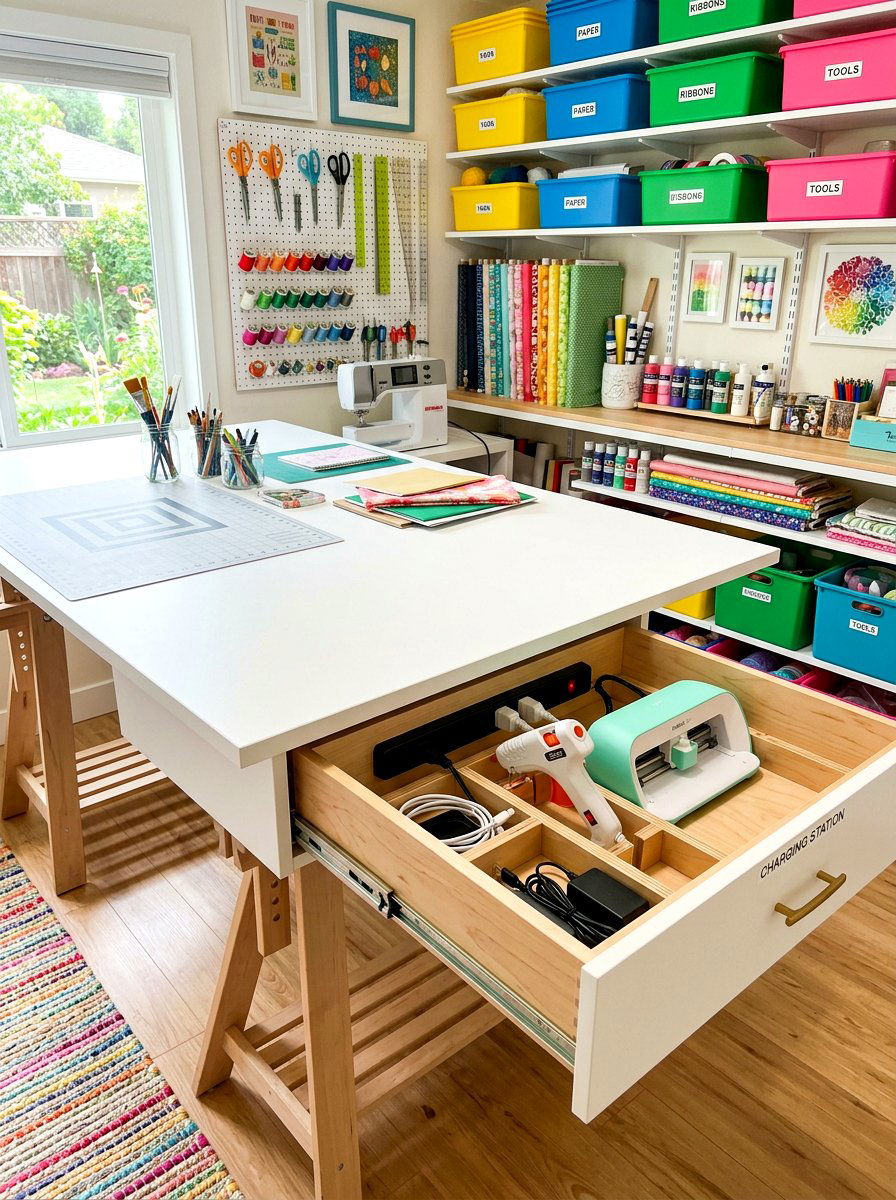 Craft Room Charging Drawer - 30 hidden charging drawer ideas