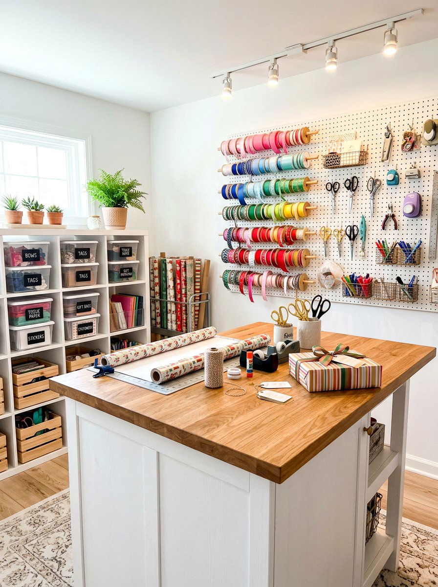 Craft Room Gift Wrap Station - 30 multipurpose room ideas