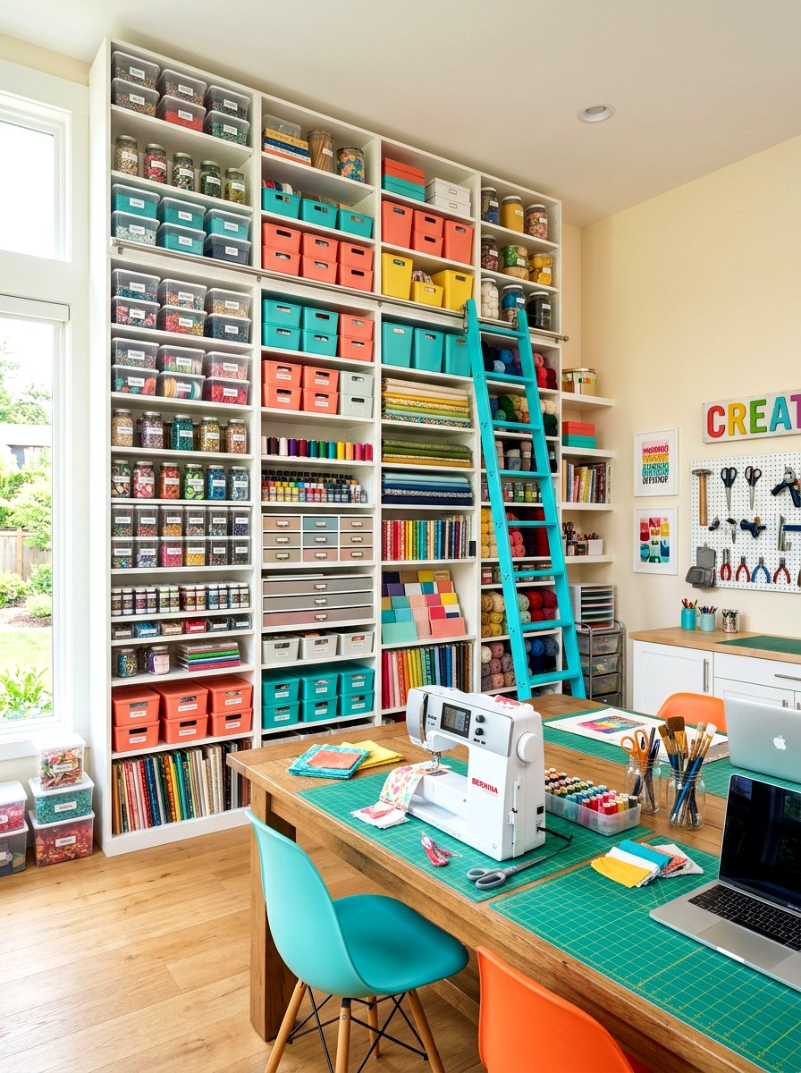 Craft room organization wall - 30 library ladder ideas
