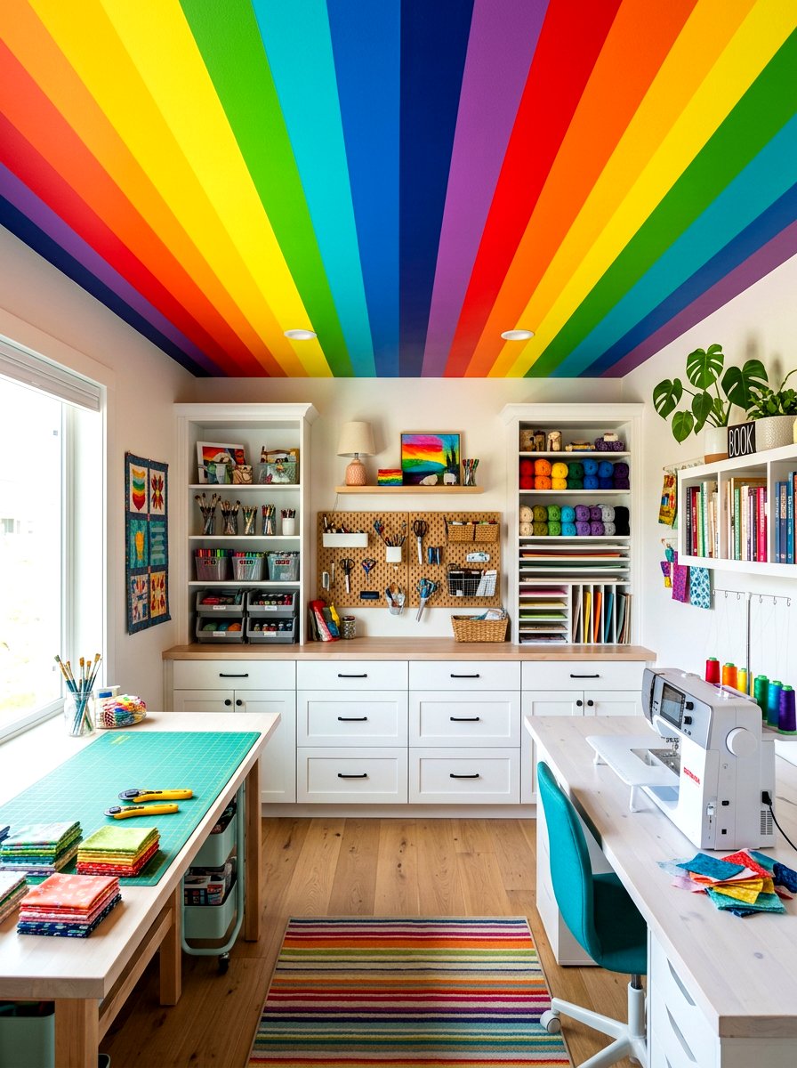 Craft room striped ceiling - 30 striped ceiling ideas