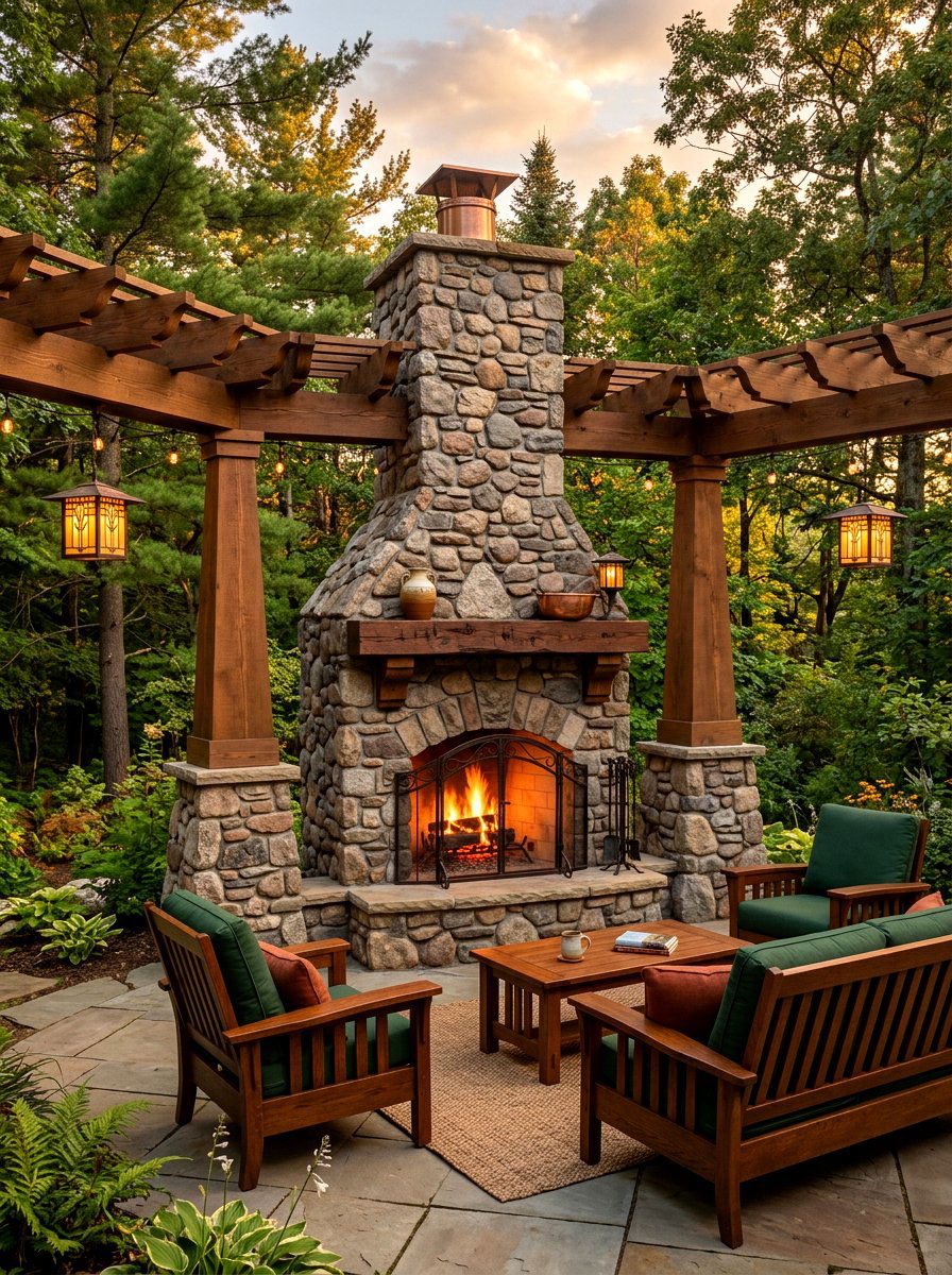 Craftsman Patio Fireplace - 30 covered patio fireplace ideas