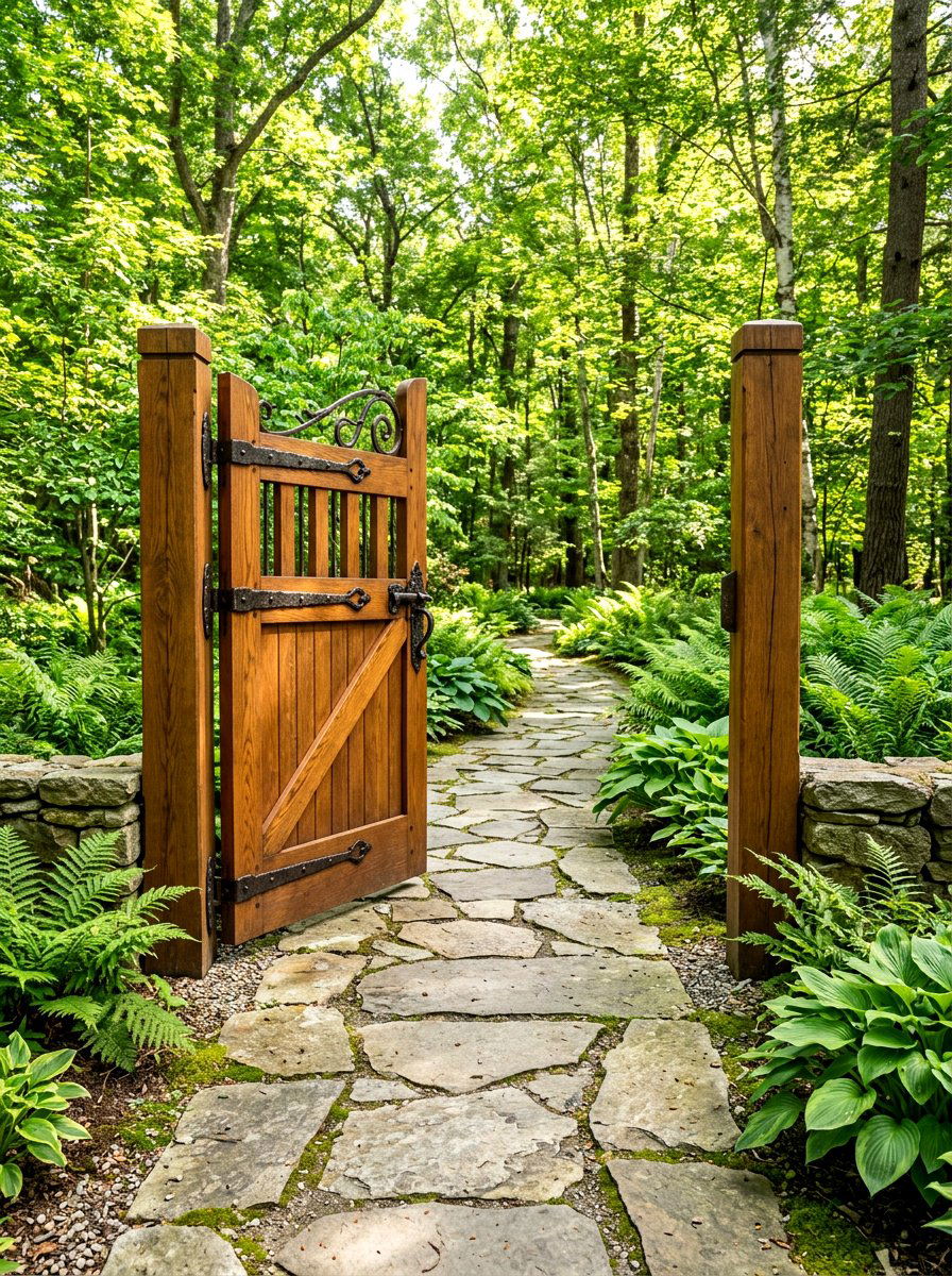 Craftsman Style Gate And Stone Path - 30 driveway gate landscaping ideas