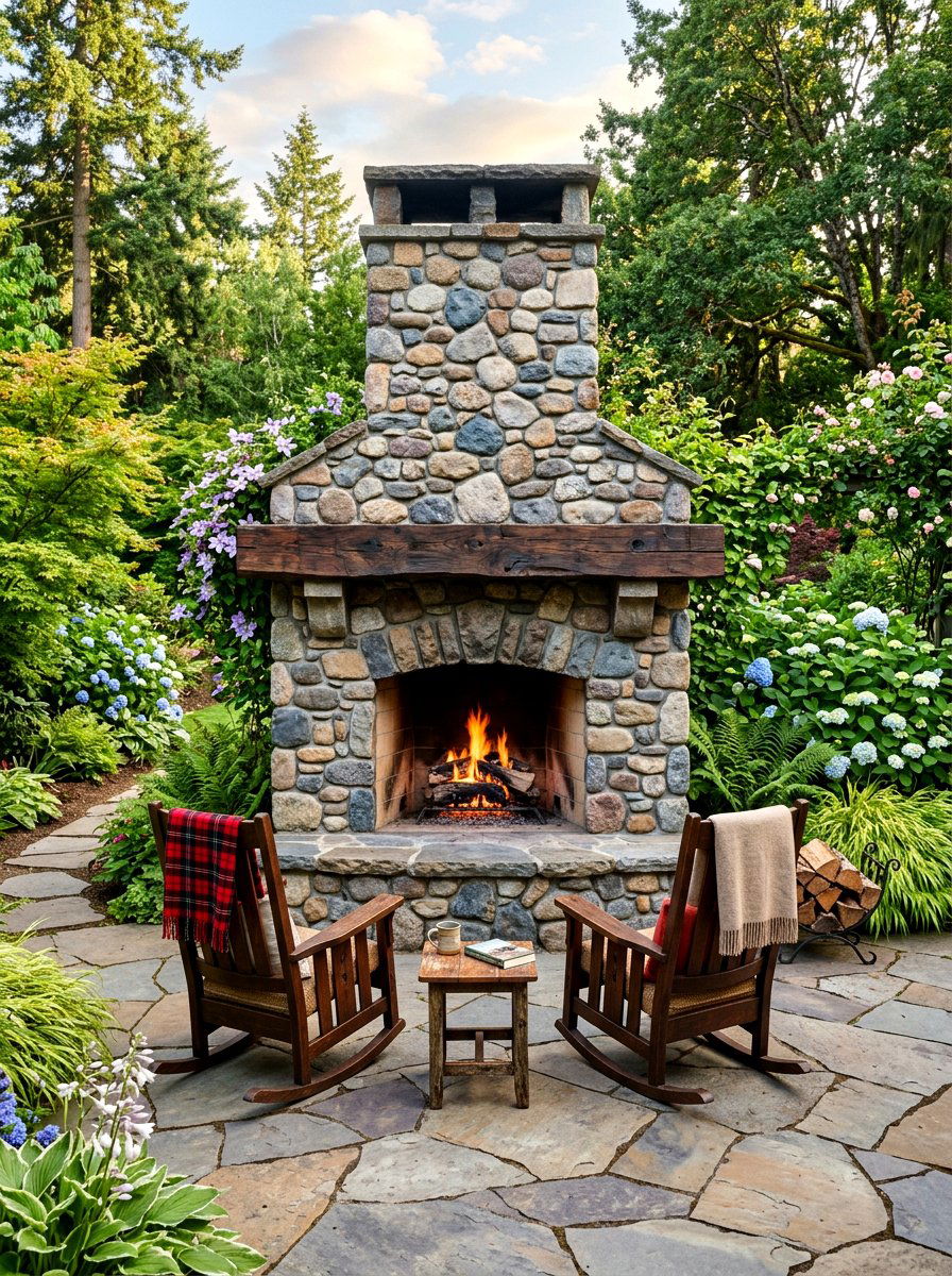 Craftsman Style Stone Fireplace - 30 patio fireplace ideas