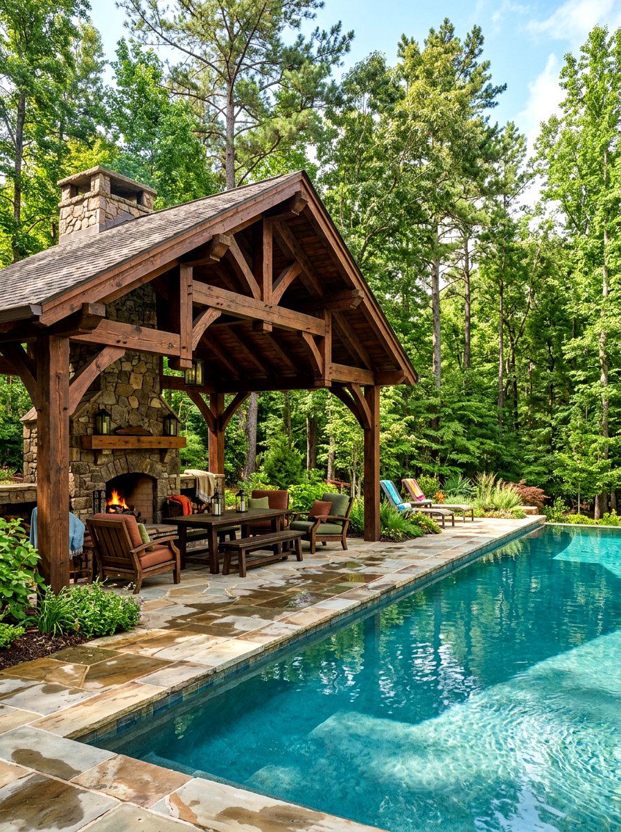 Craftsman Style Timber Pavilion - 30 poolside gazebo ideas