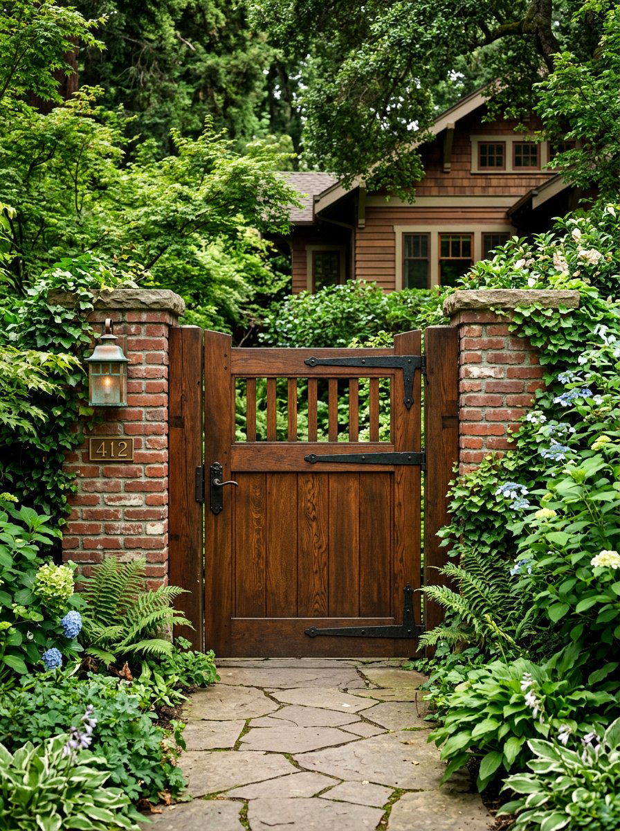 Craftsman Style Wood Gate - 30 driveway gate ideas