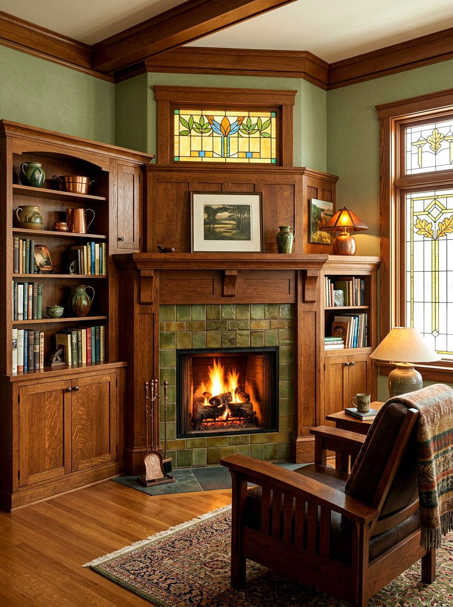 Craftsman Style Woodwork - 30 corner fireplace ideas