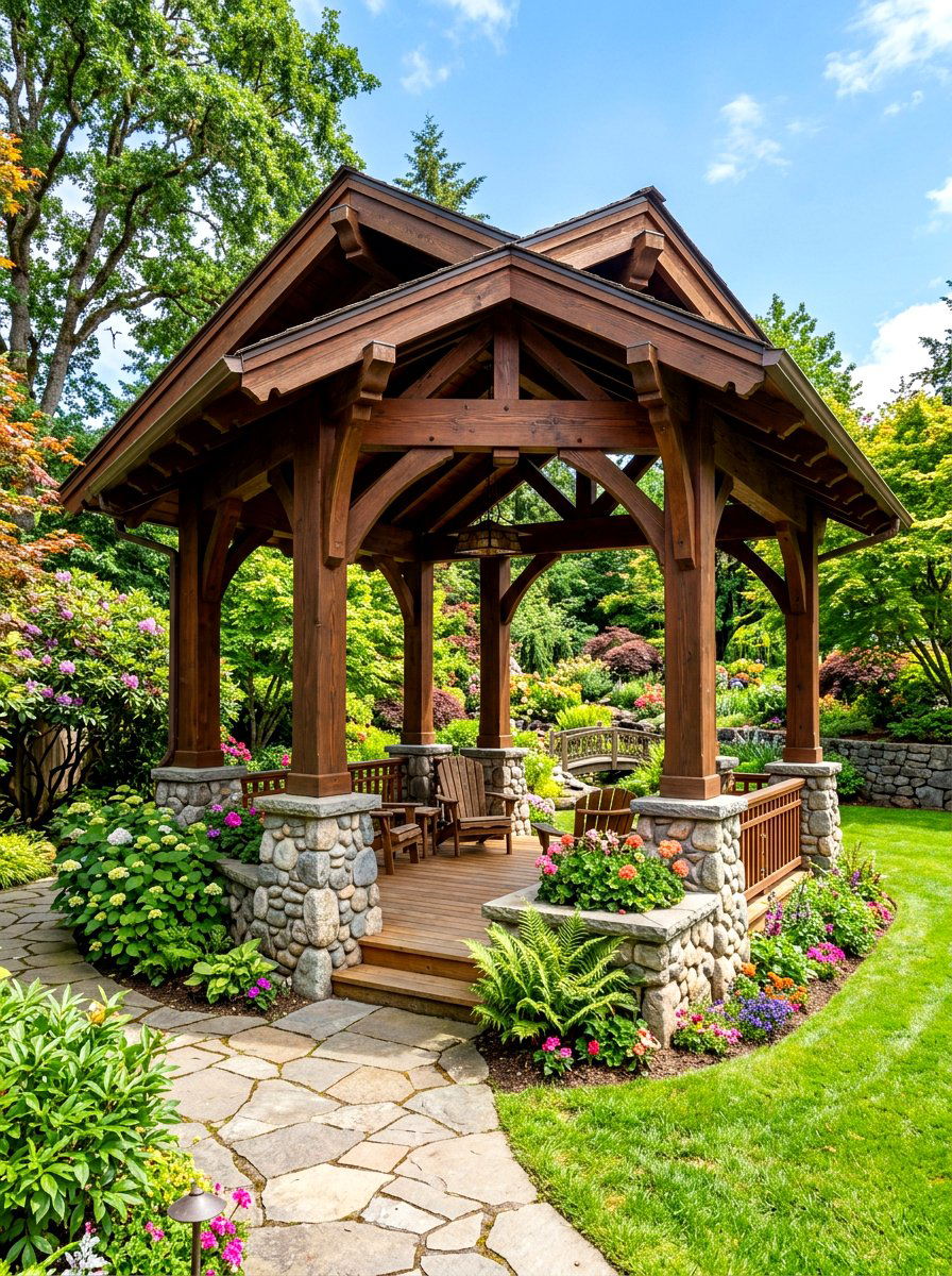 Craftsman Wood Pavilion - 30 wood pavilion patio ideas