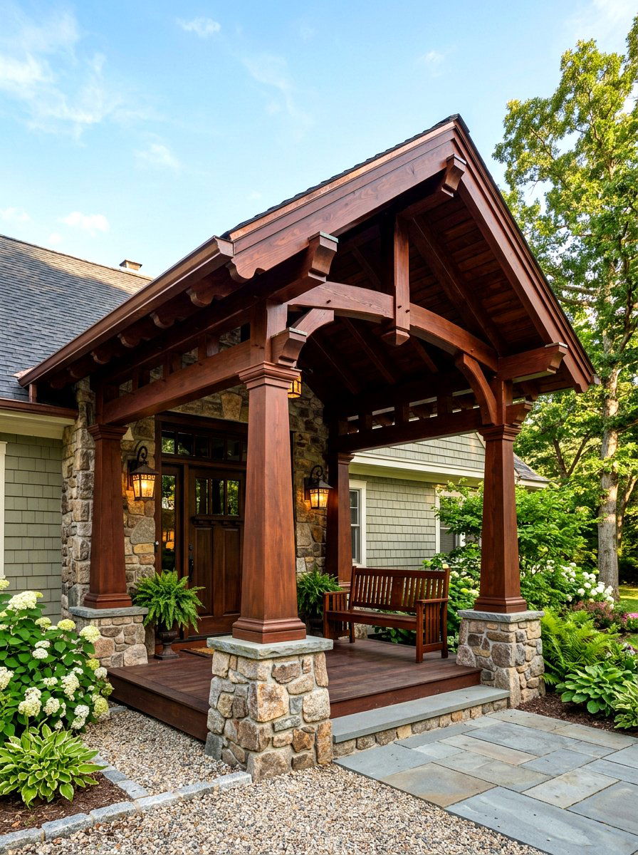 Craftsman Wood Portico - 30 wood patio cover ideas