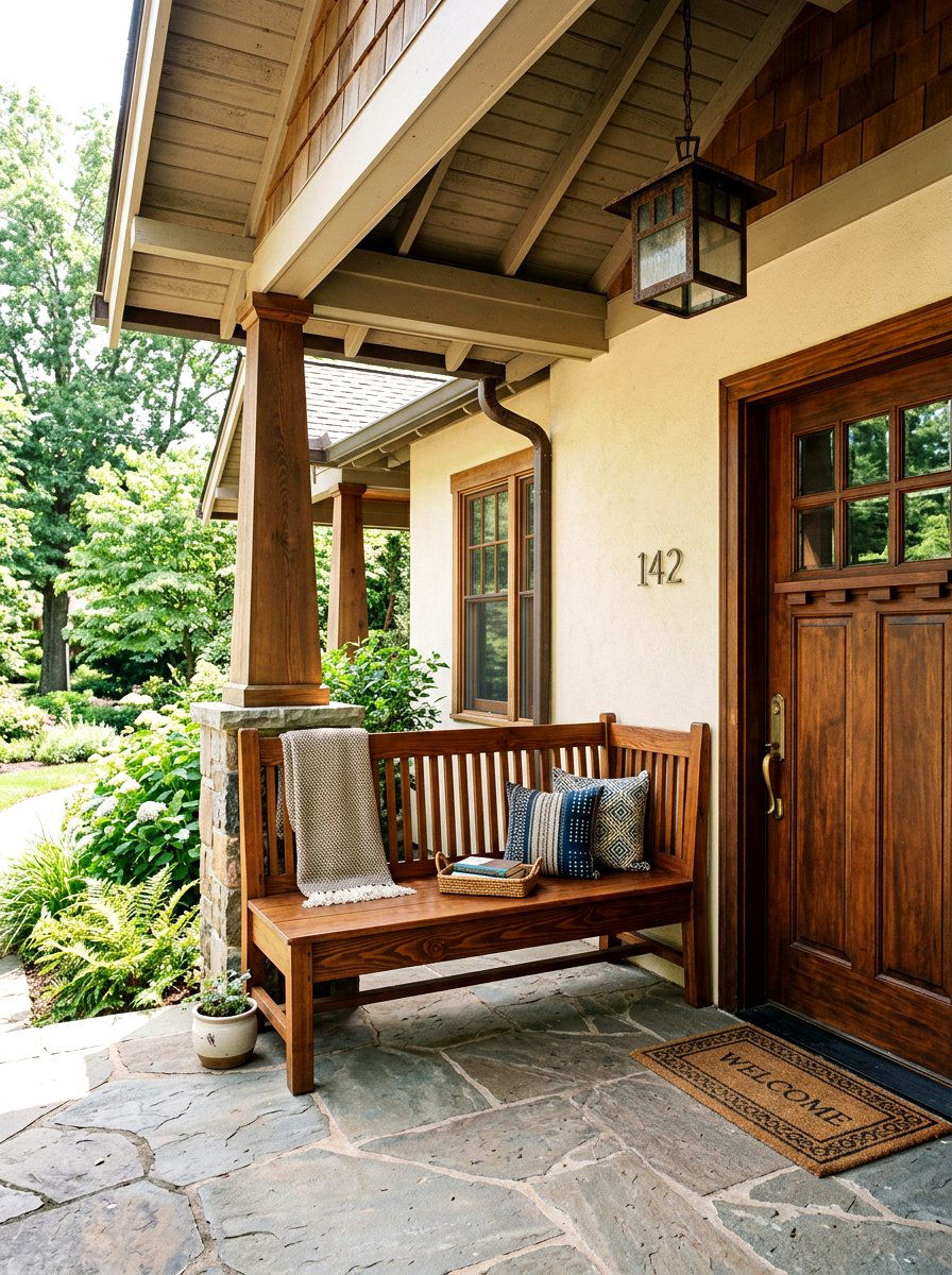 Craftsman porch bench seating - 30 craftsman front porch ideas