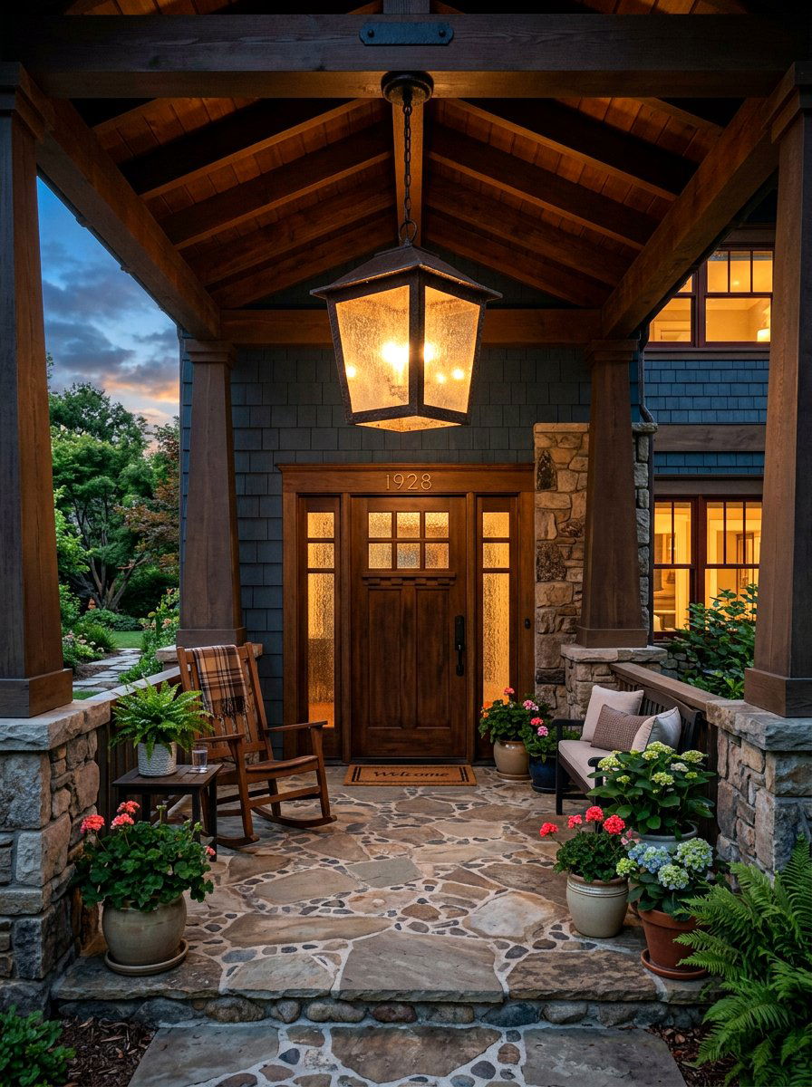 Craftsman porch hanging lantern - 30 craftsman front porch ideas