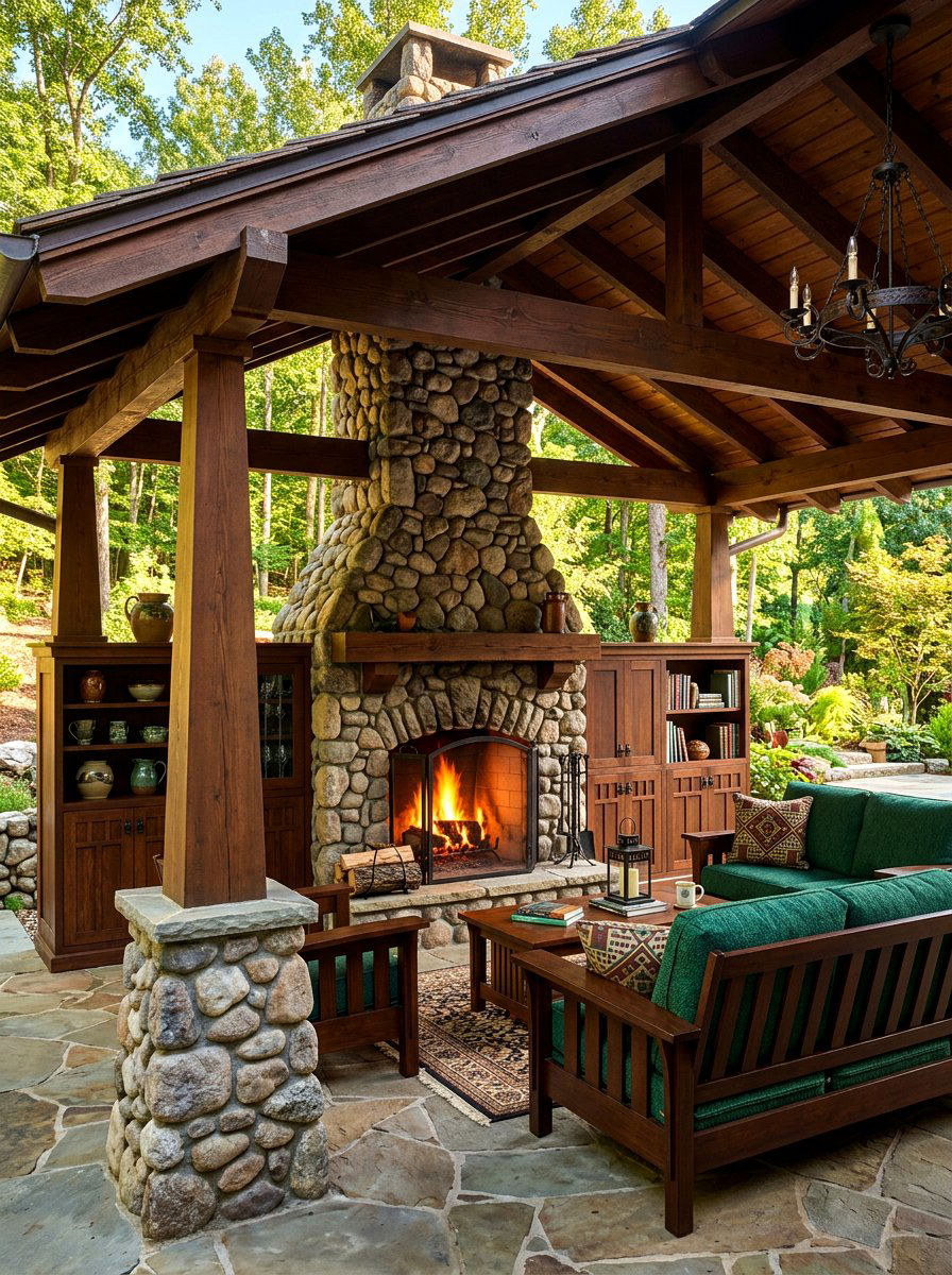 Craftsman style fireplace pavilion - 30 pavilion fireplace ideas