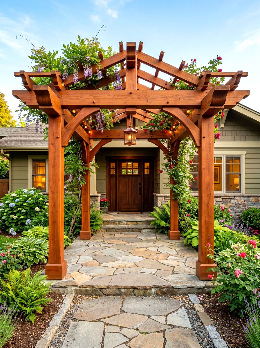 Craftsman style wood arbor - 30 arbor entry exterior ideas