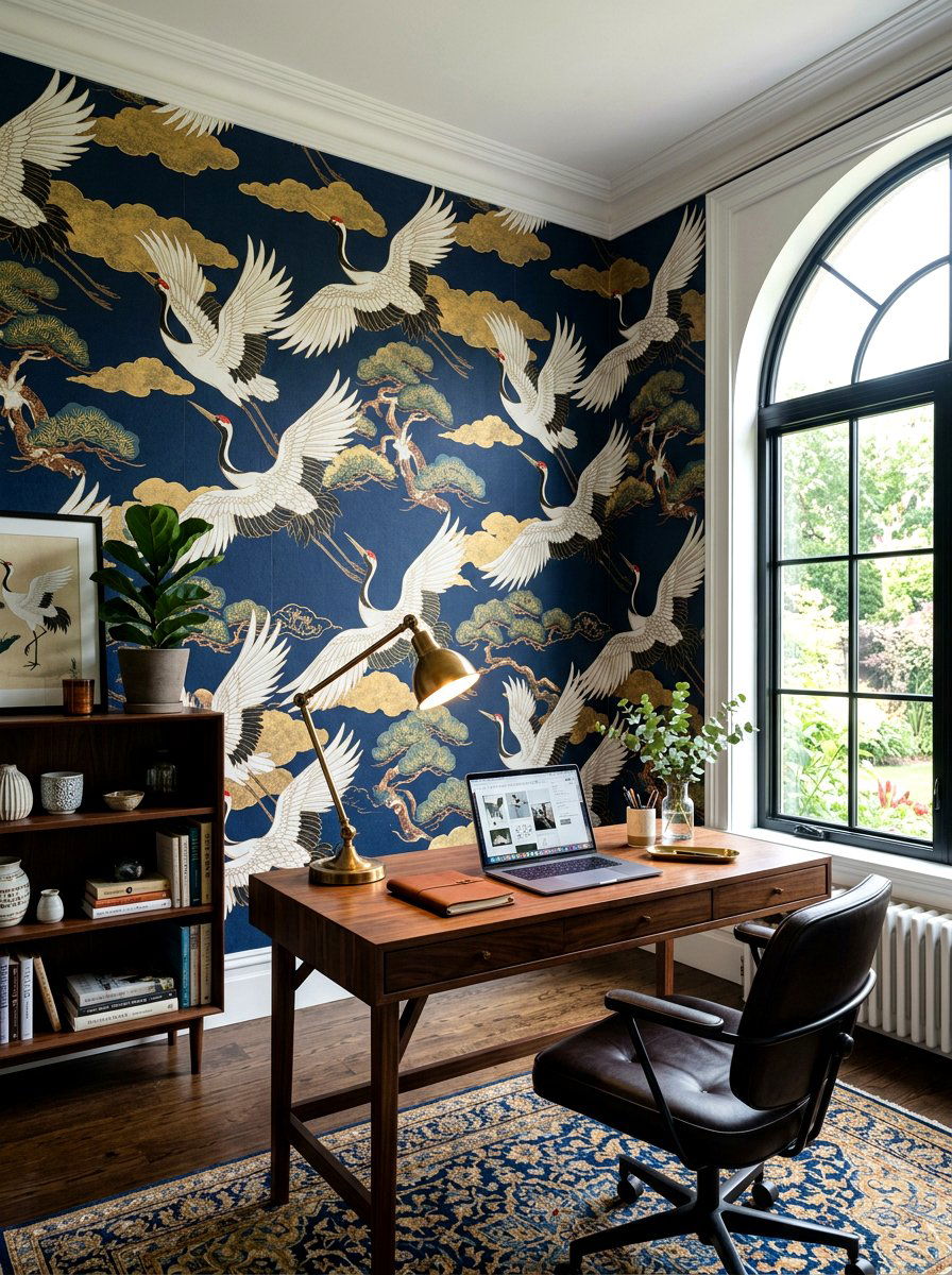 Crane wallpaper home office - 30 chinoiserie office ideas