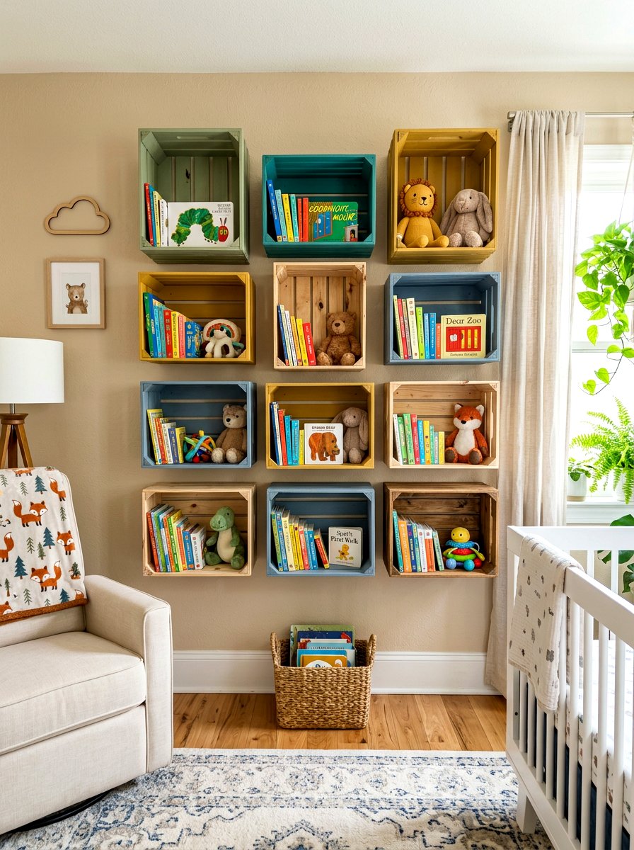 Crate Bookshelves Nursery - 30 nursery library wall ideas