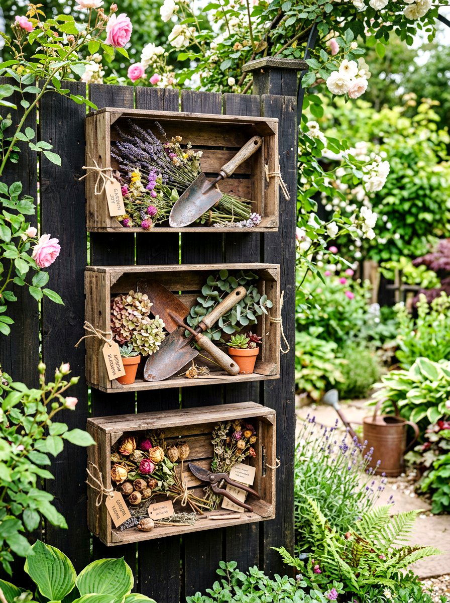 Crate Wall Garden Decor - 30 garden crate storage ideas