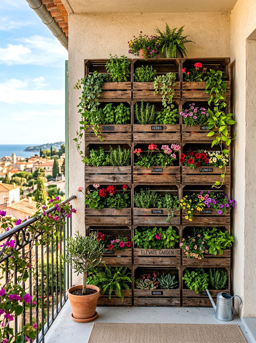 Crate Wall Garden - 30 balcony vertical garden ideas
