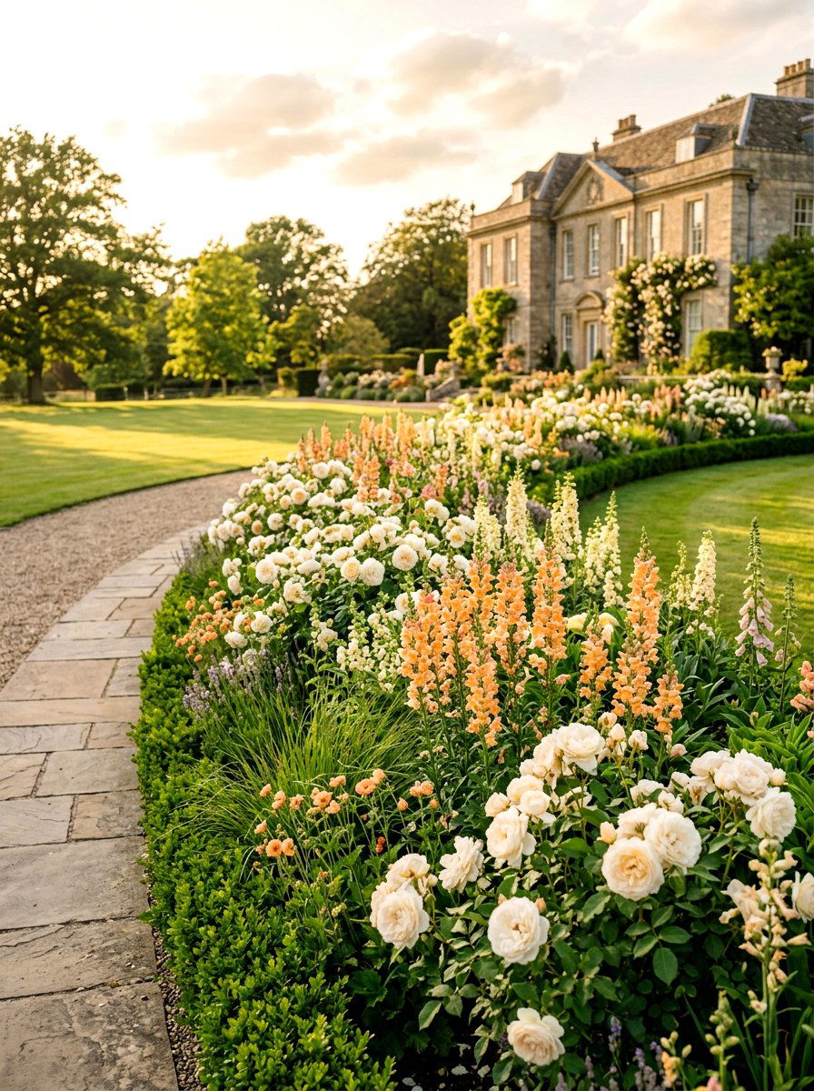 Cream And Apricot Flower Bed - 30 flower bed color ideas