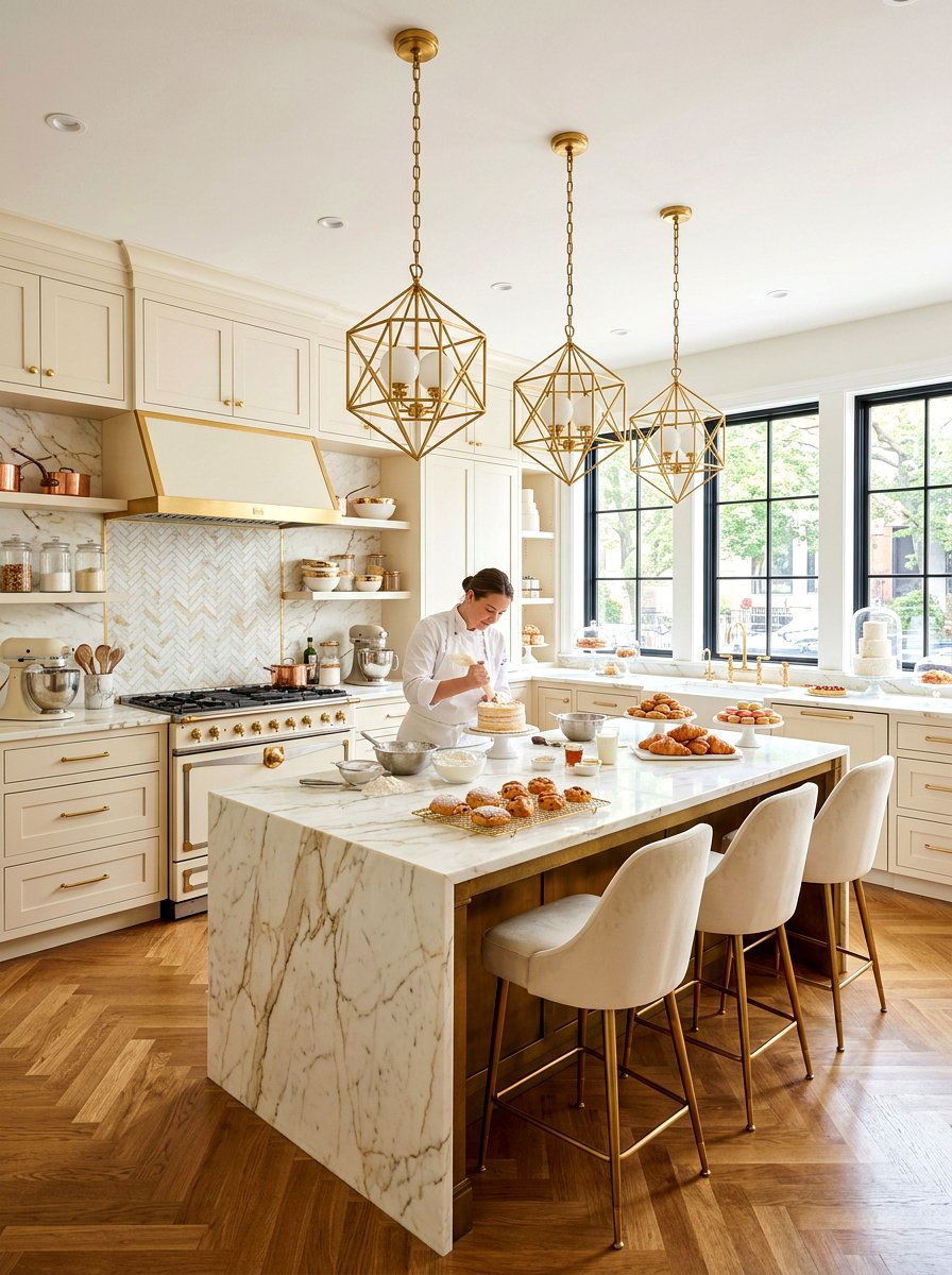 Cream And Gold Bakery Kitchen - 30 vintage bakery kitchen ideas
