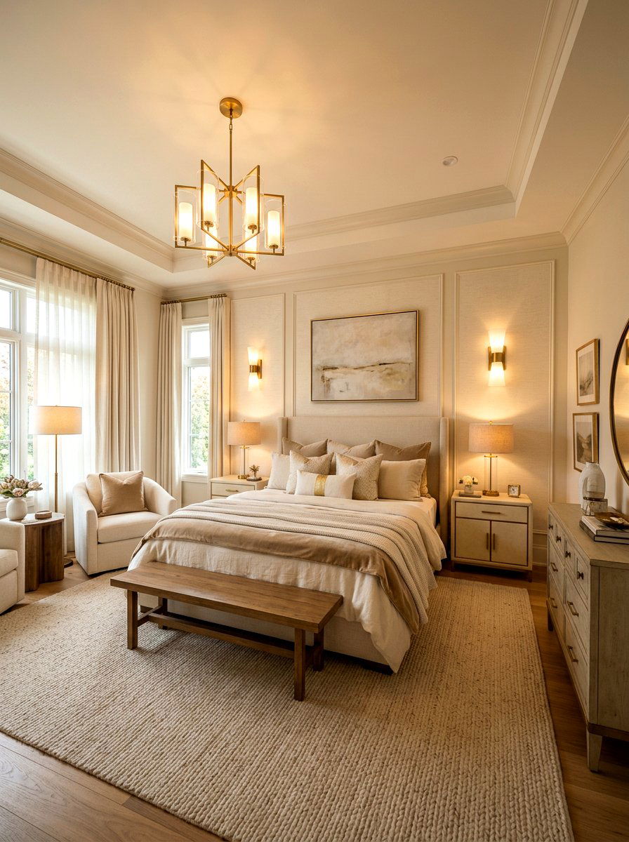 Cream Bedroom Layered Lighting - 30 cream and beige bedroom ideas