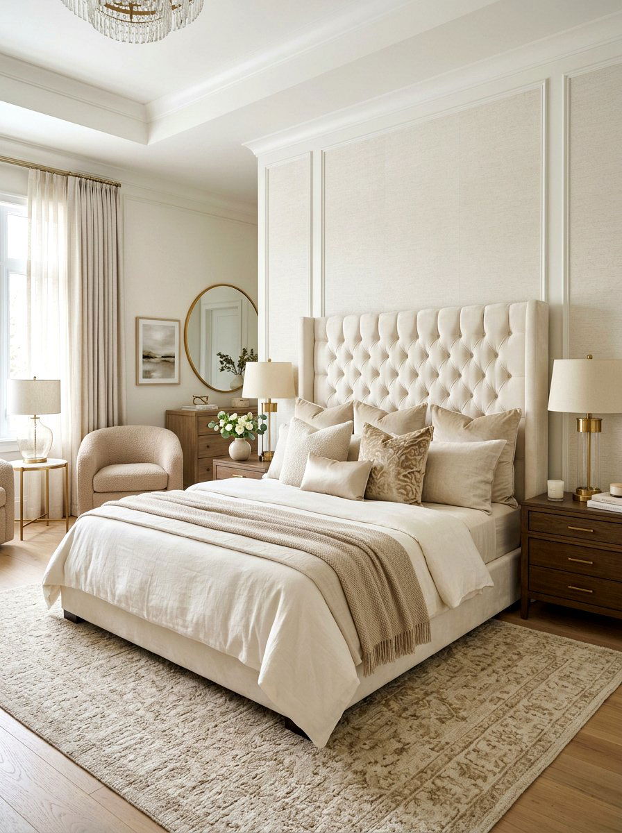 Cream Bedroom Velvet Headboard - 30 cream and beige bedroom ideas