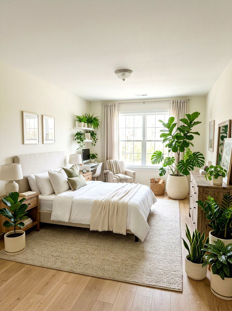 Cream Bedroom With Olive Green Plants - 30 olive and cream bedroom ideas