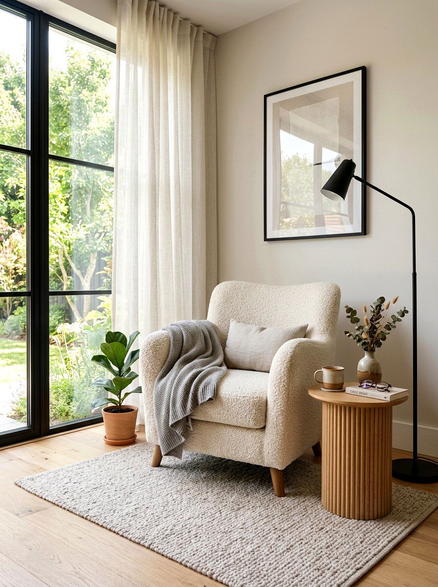 Cream Boucle Armchair - 30 boucle living room ideas
