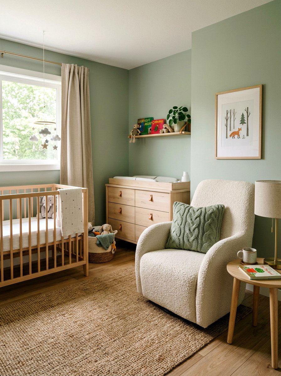 Cream Boucle Chair - 30 sage and cream nursery ideas