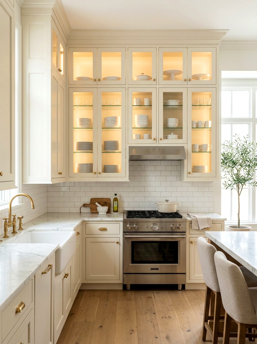 Cream Cabinets Glass Fronts - 30 cream kitchen cabinet ideas