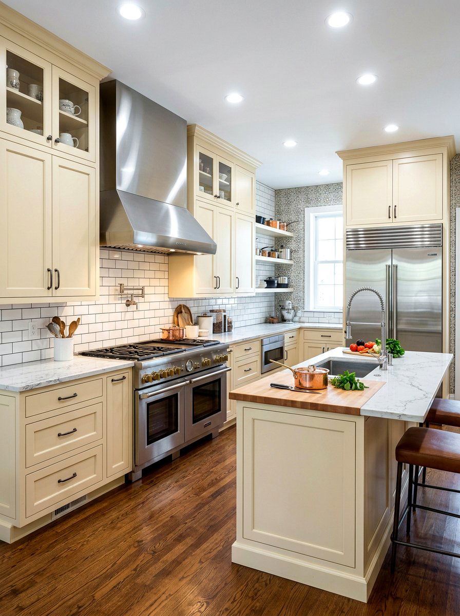 Cream Cabinets Stainless Steel - 30 cream kitchen cabinet ideas