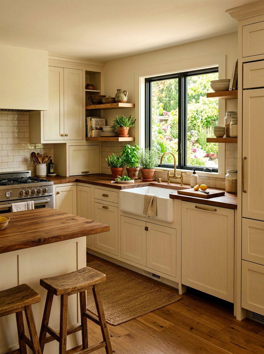 Cream Cabinets Wood Countertops - 30 cream kitchen cabinet ideas