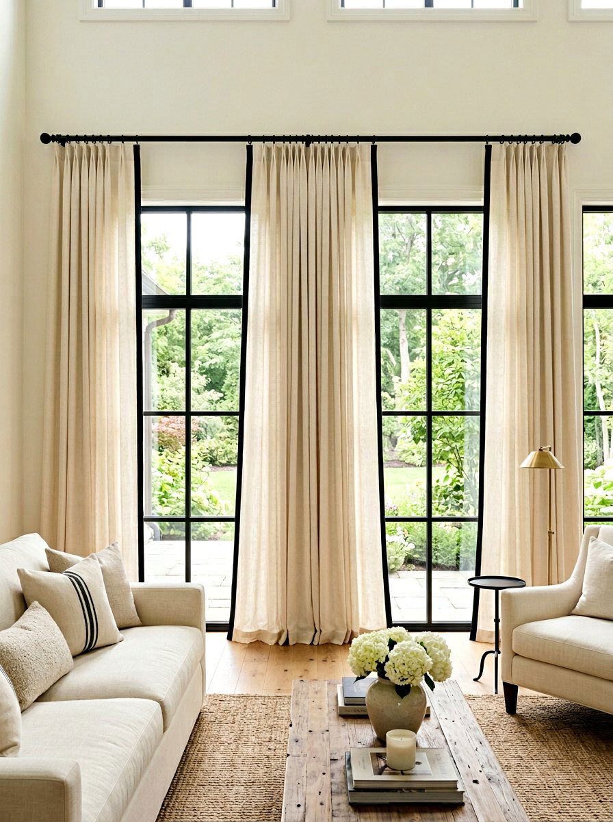 Cream Curtains with Black Trim Living Room - 30 black and cream living room ideas