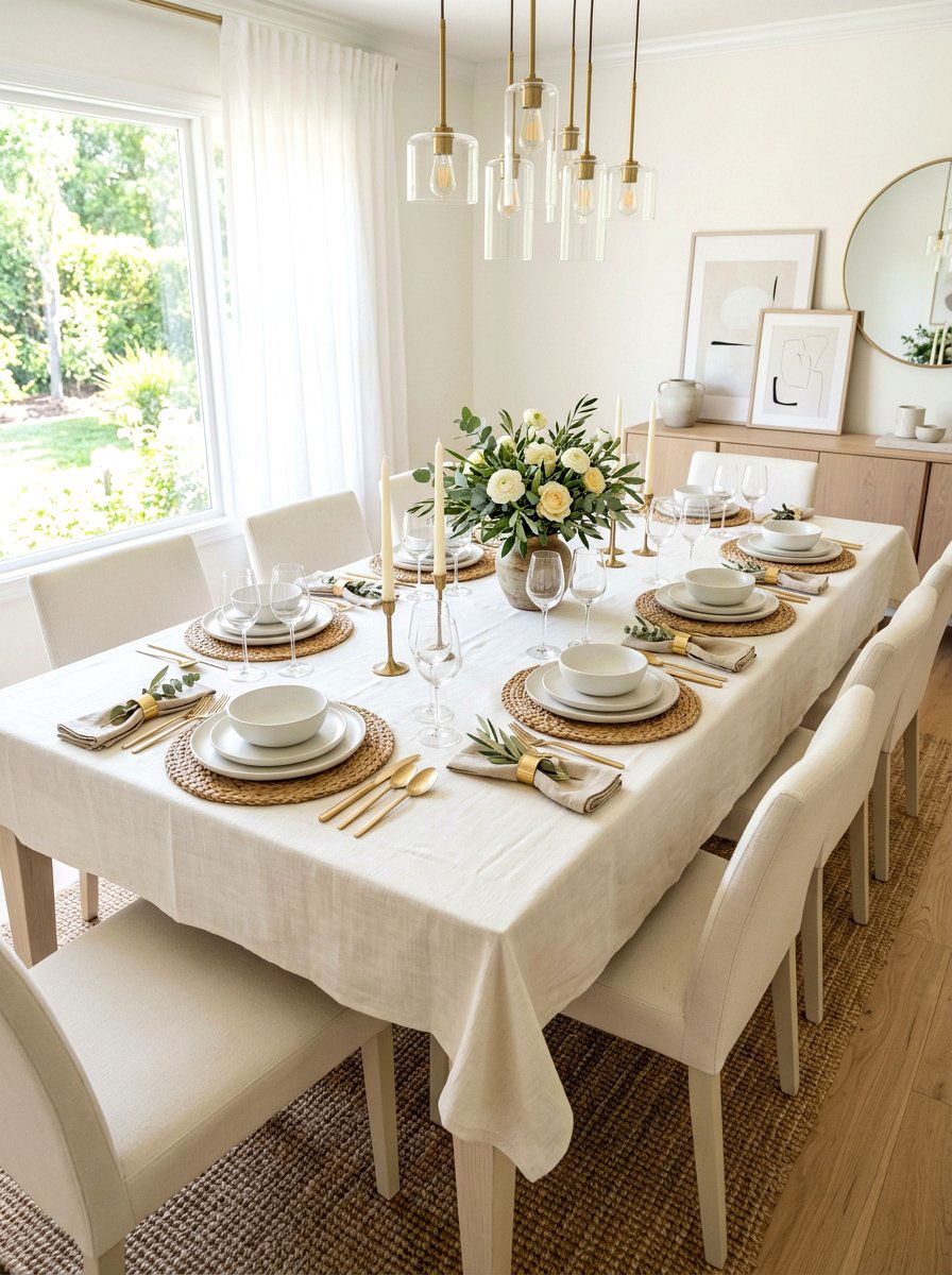 Cream Dining Room Table - 30 neutral holiday decor ideas
