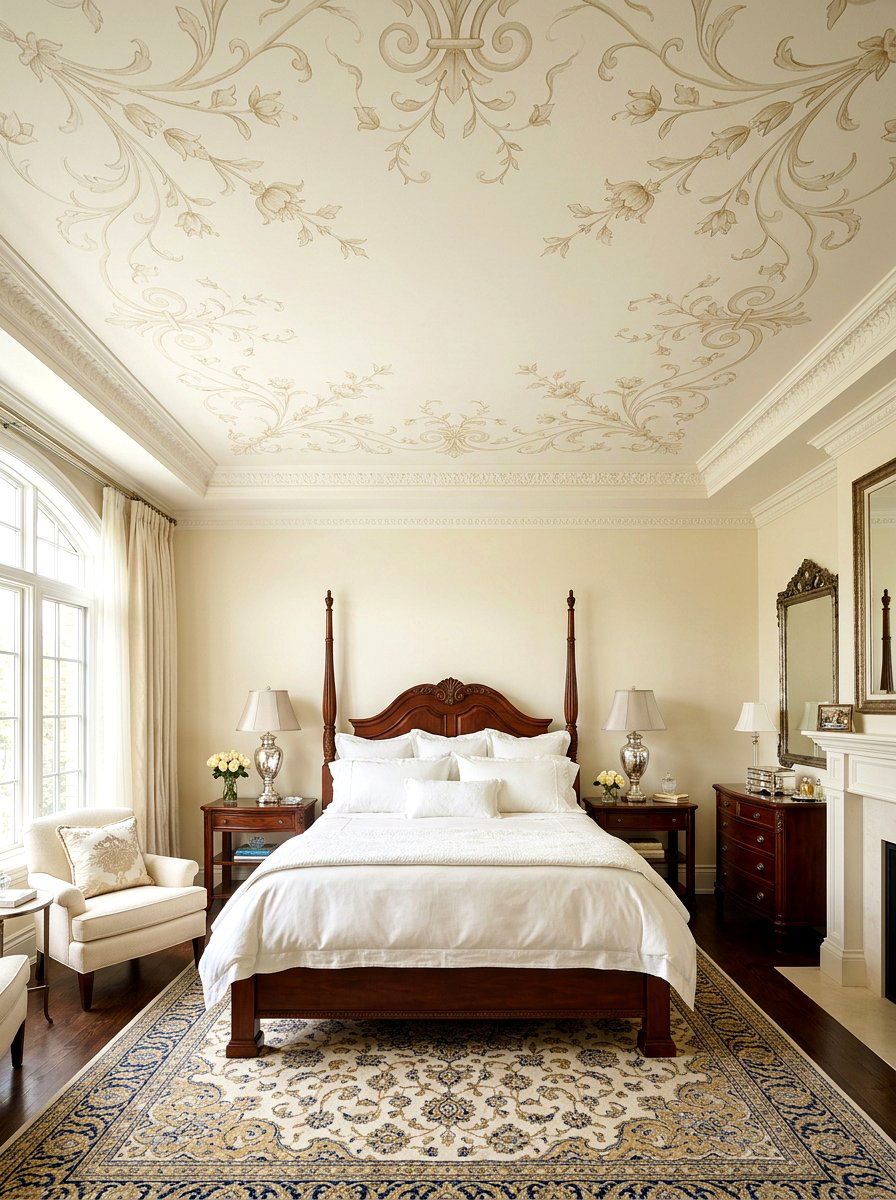 Cream Floral Vine - 30 ceiling wallpaper bedroom ideas