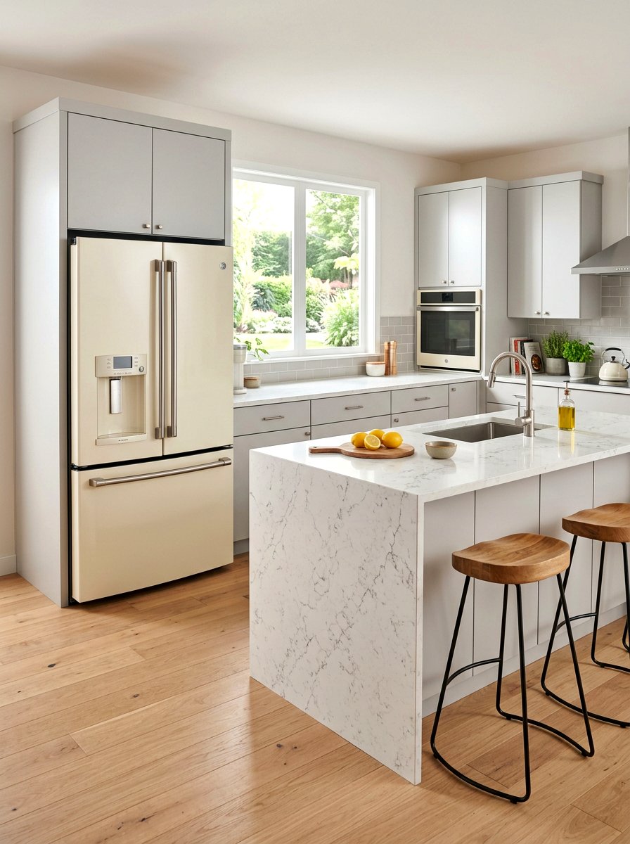 Cream French Door Refrigerator Modern Kitchen - 30 cream appliance kitchen ideas
