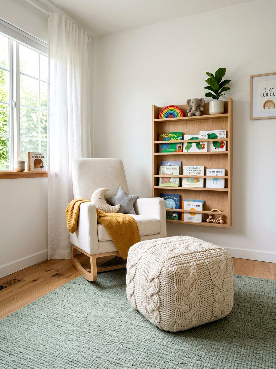 Cream Knitted Ottoman - 30 sage and cream nursery ideas