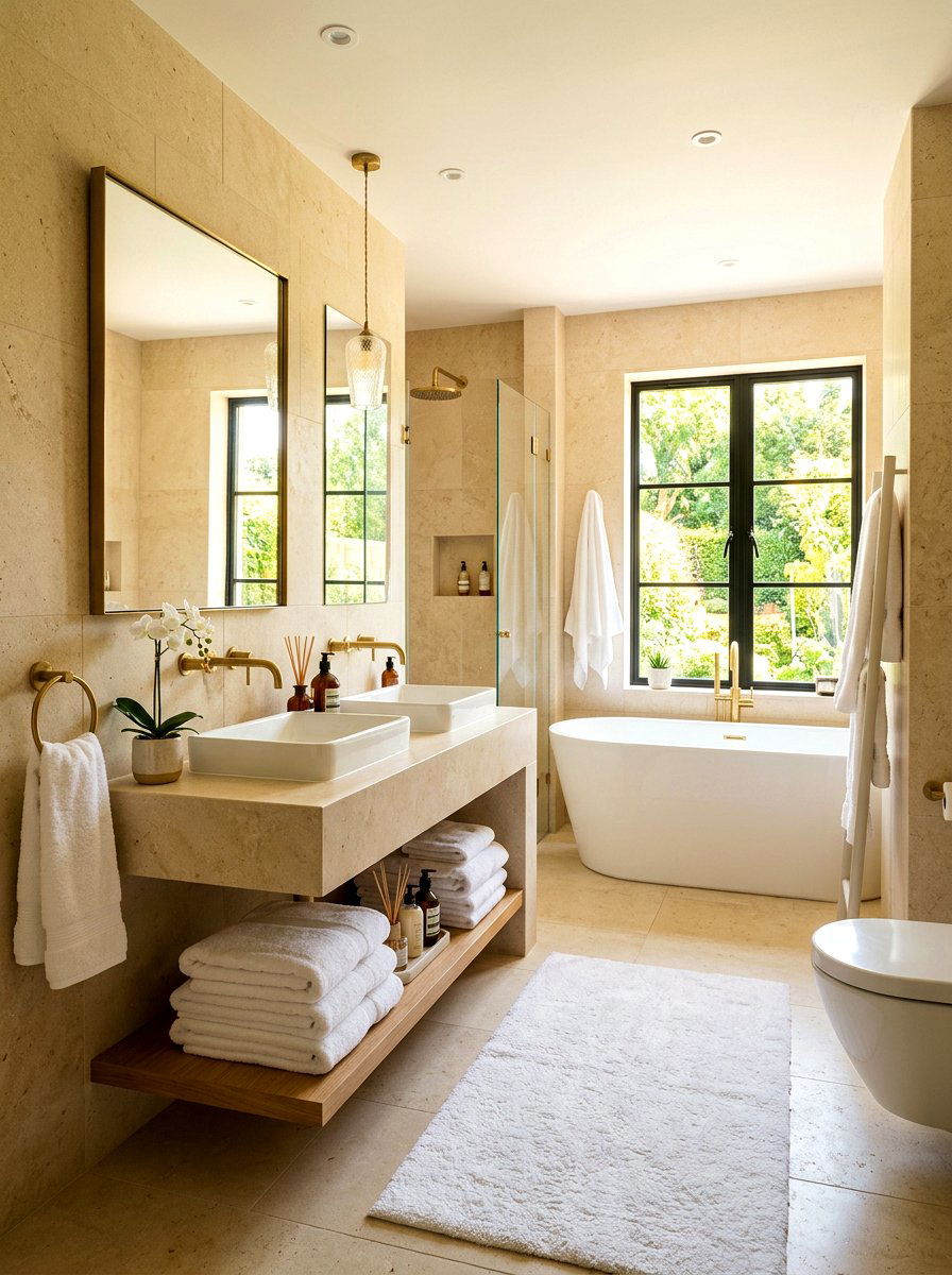 Cream Limestone Guest Bathroom - 30 limestone bathroom ideas