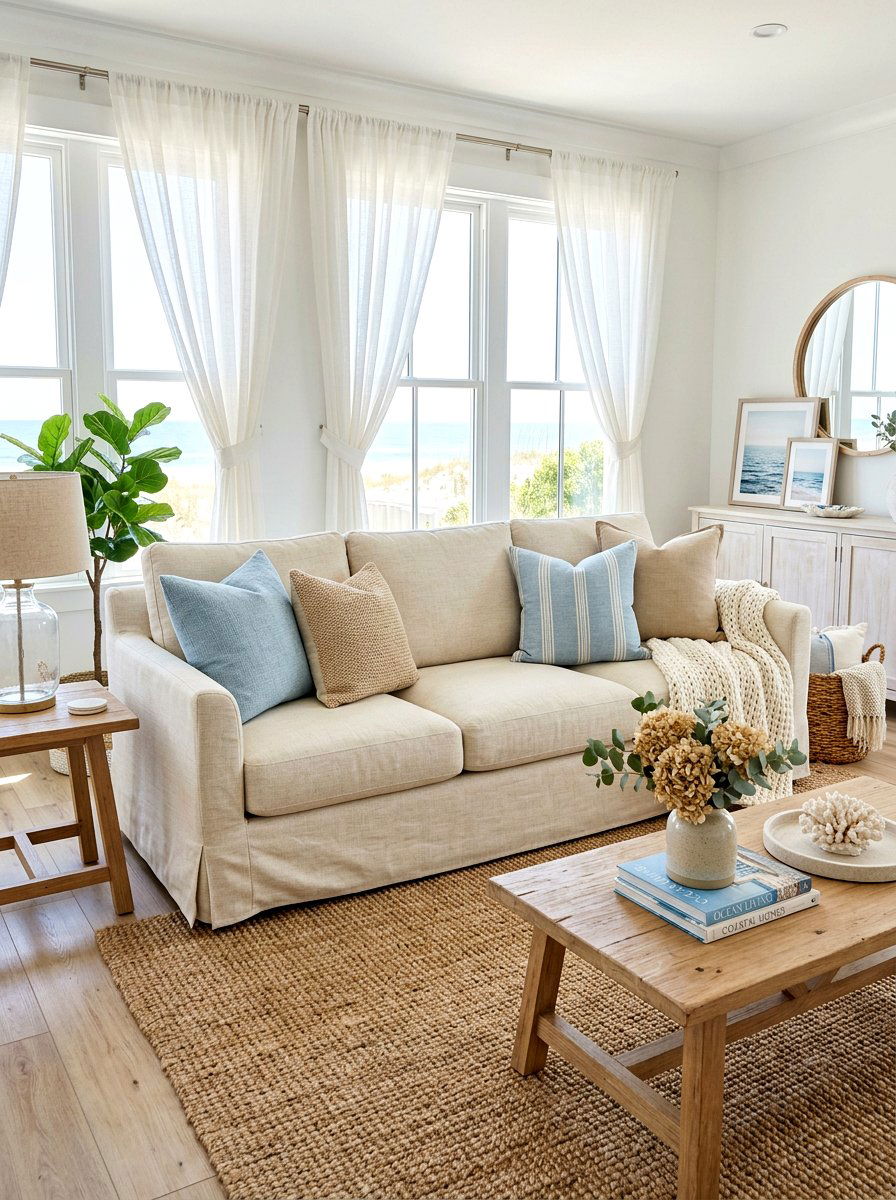 Cream Linen Slipcover Sofa - 30 sofa styling ideas